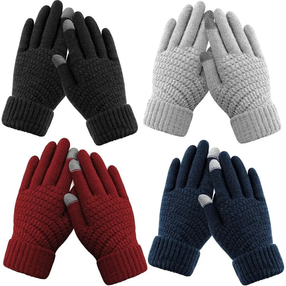 Women's 4 Pack Black Grey Blue Red Winter Gloves Warm Soft Touchscreen Winter